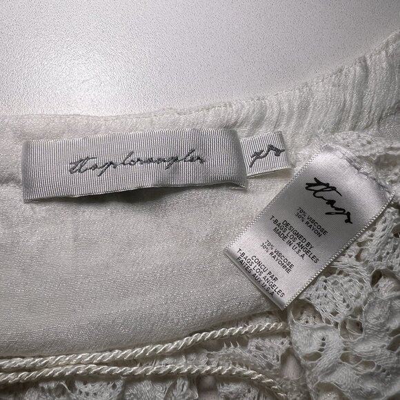 T Bags Crochet Knit Top Womens XS White Lace Up Bell Sleeve Cover Up Boho Resort - Picture 3 of 8